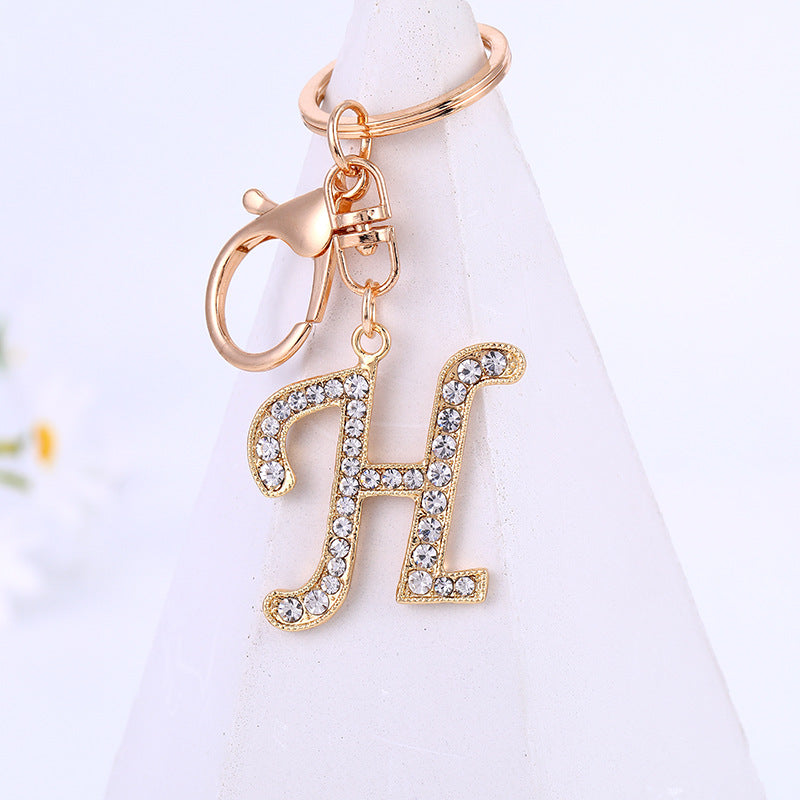 Wholesale Zinc Alloy 26 English Alphabet Rhinestone Keychain